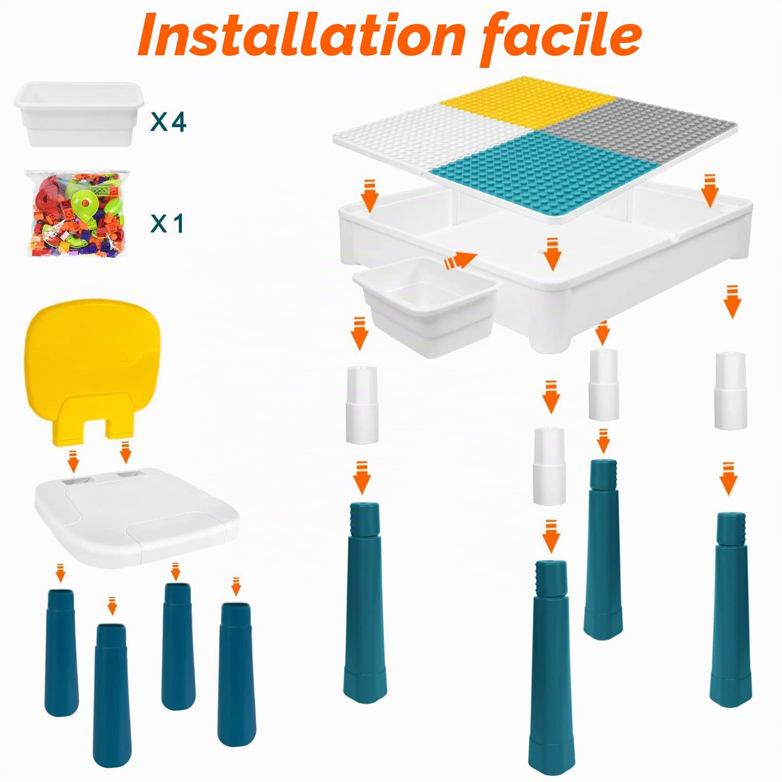 LZQ Table pour Enfant 5 en 1 avec chaises - avec 1 Chaise - Plateau Double Face - Table d'activités Multifonction avec Espace de Rangement