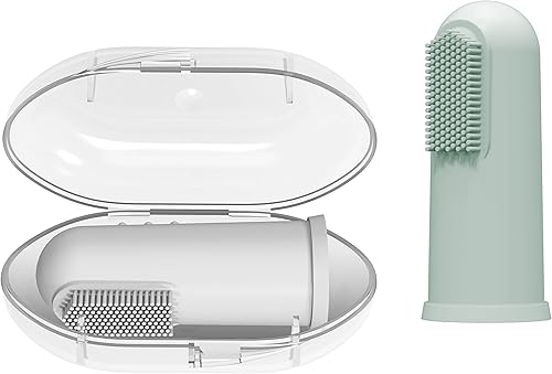 Miniatura 7 de Dr. Brown's Cepillo de dientes de silicona para bebés con estuche de almacenamiento de viaje, 9.8ft+, gris y verde claro, paquete de 2