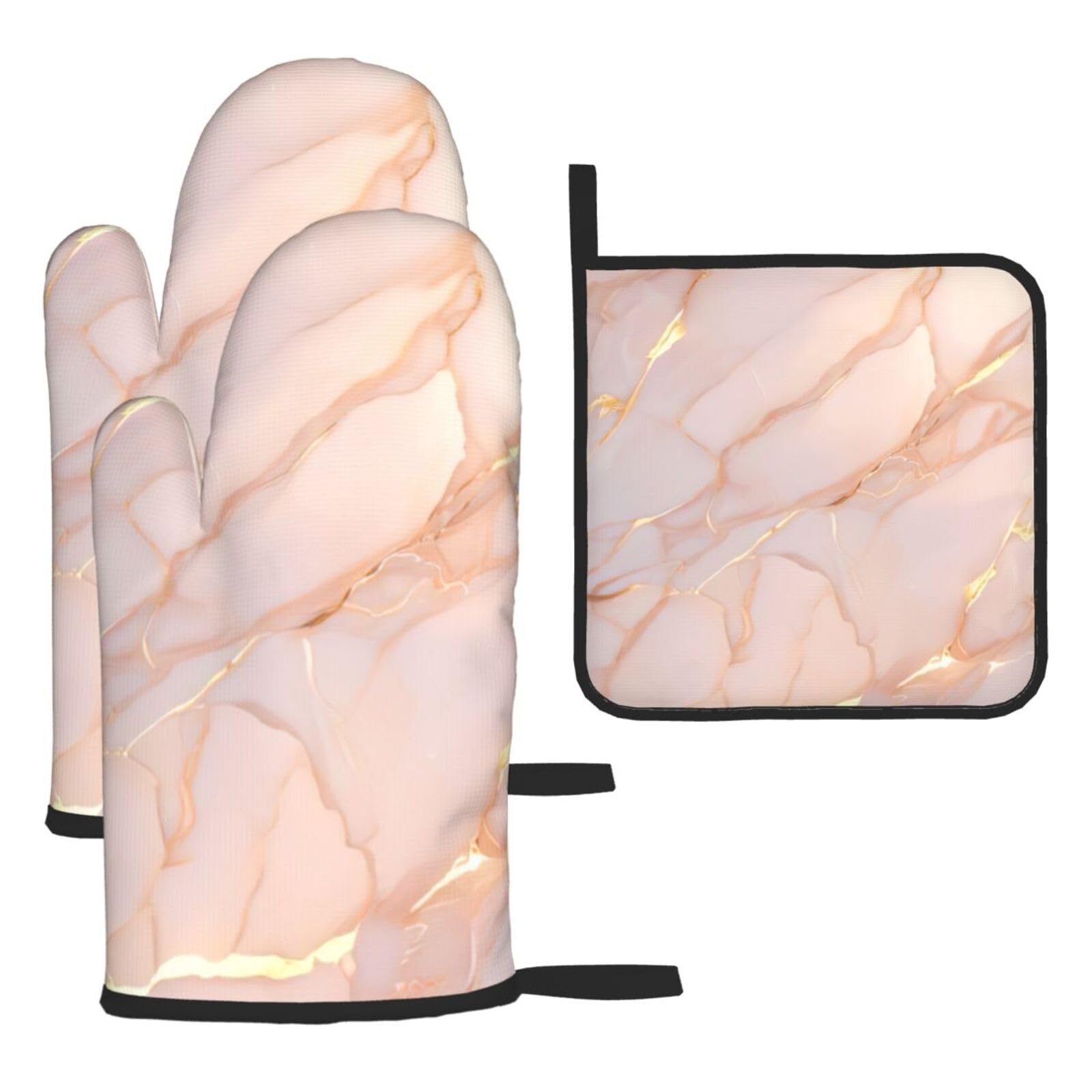 Rose Gold Marble Print Oven Kitchen Gloves For Baking Outdoor Grilling Home Use Mitts Microwaving Bbq