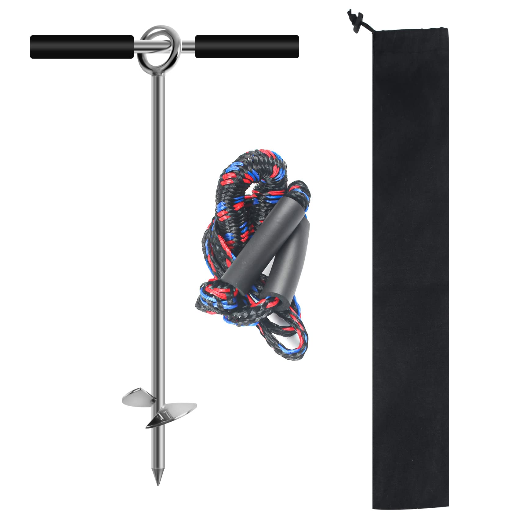 'WTMORE Sand Anchor, Beach Anchor with Removable Handle, Bungee Line & Carry Bag, 18''/24''/36'' Length Auger to The Beach and Sandbar,Boat Sand Anchor Pole for Jet Ski PWC Pontoon Kayak'