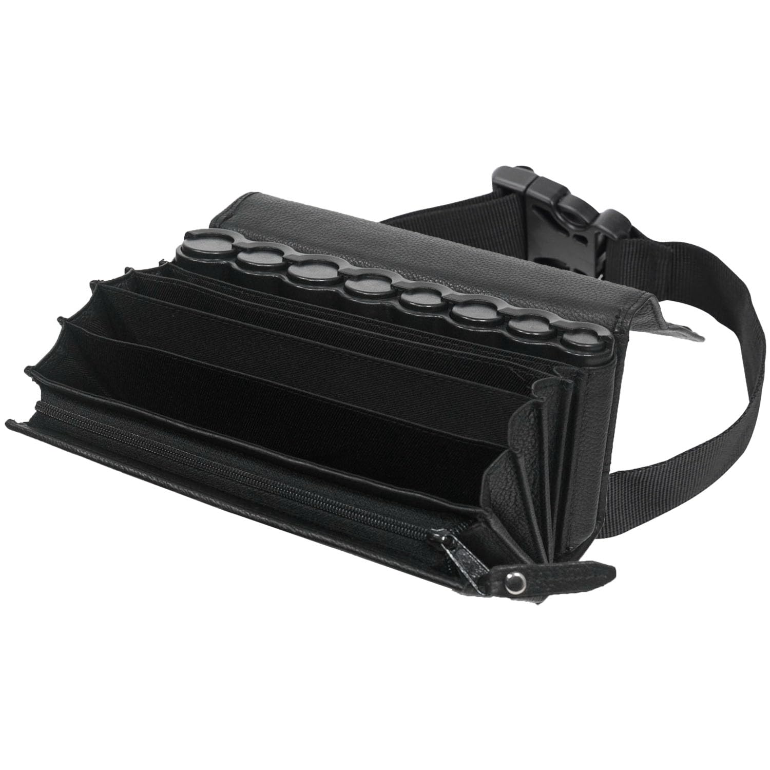 HMF Kellner Geldbörse aus Leder mit verstellbarem Gürtel, Kellnertasche mit Euro-Geldwechsler und Reißverschlussfach | 20,5 x 10 x 6,5 cm | Schwarz