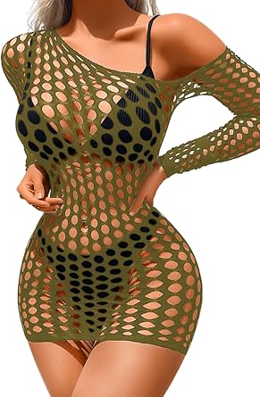 Kaei&Shi Sexy Cover Up, Hollow Out, Fishnet, Off One Shoulder Dress