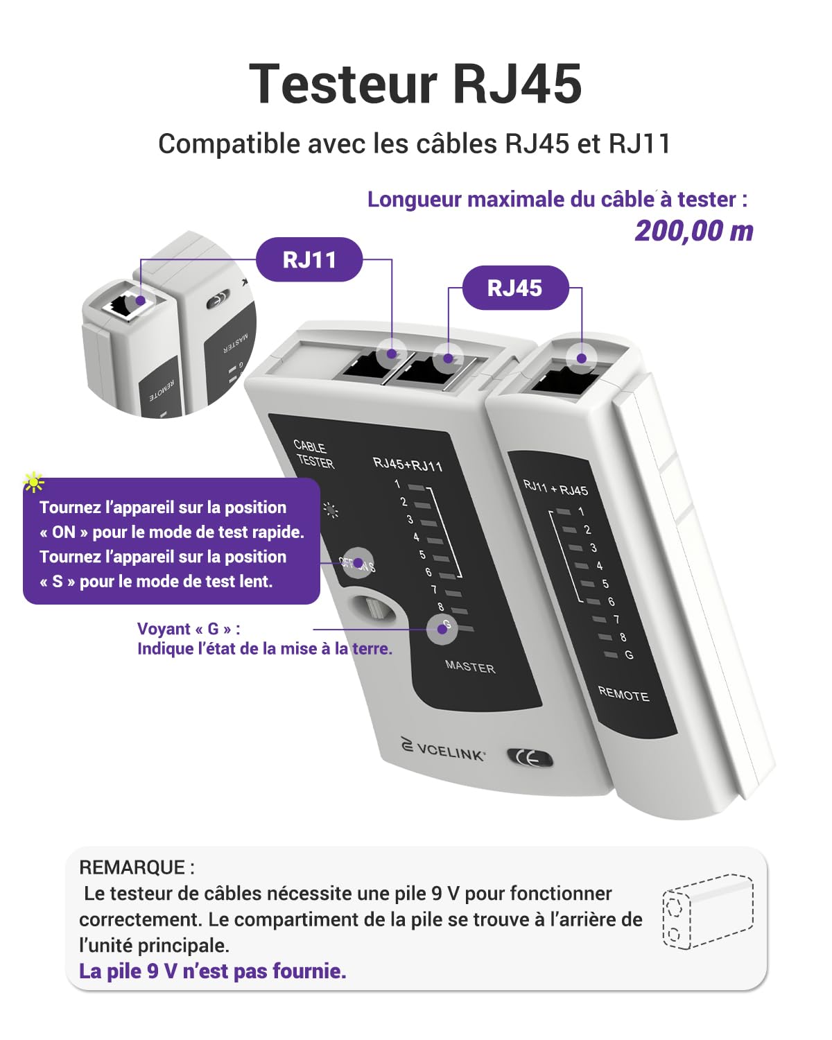 VCELINK Professionnel Network d’installation Kits, Pince à Sertir RJ45 avec 20 Connecteurs RJ45 Cat7/Cat6a Pass Through, Testeur RJ45, Mini Pince à dénuder Pour, RJ45, Sac en Tissu