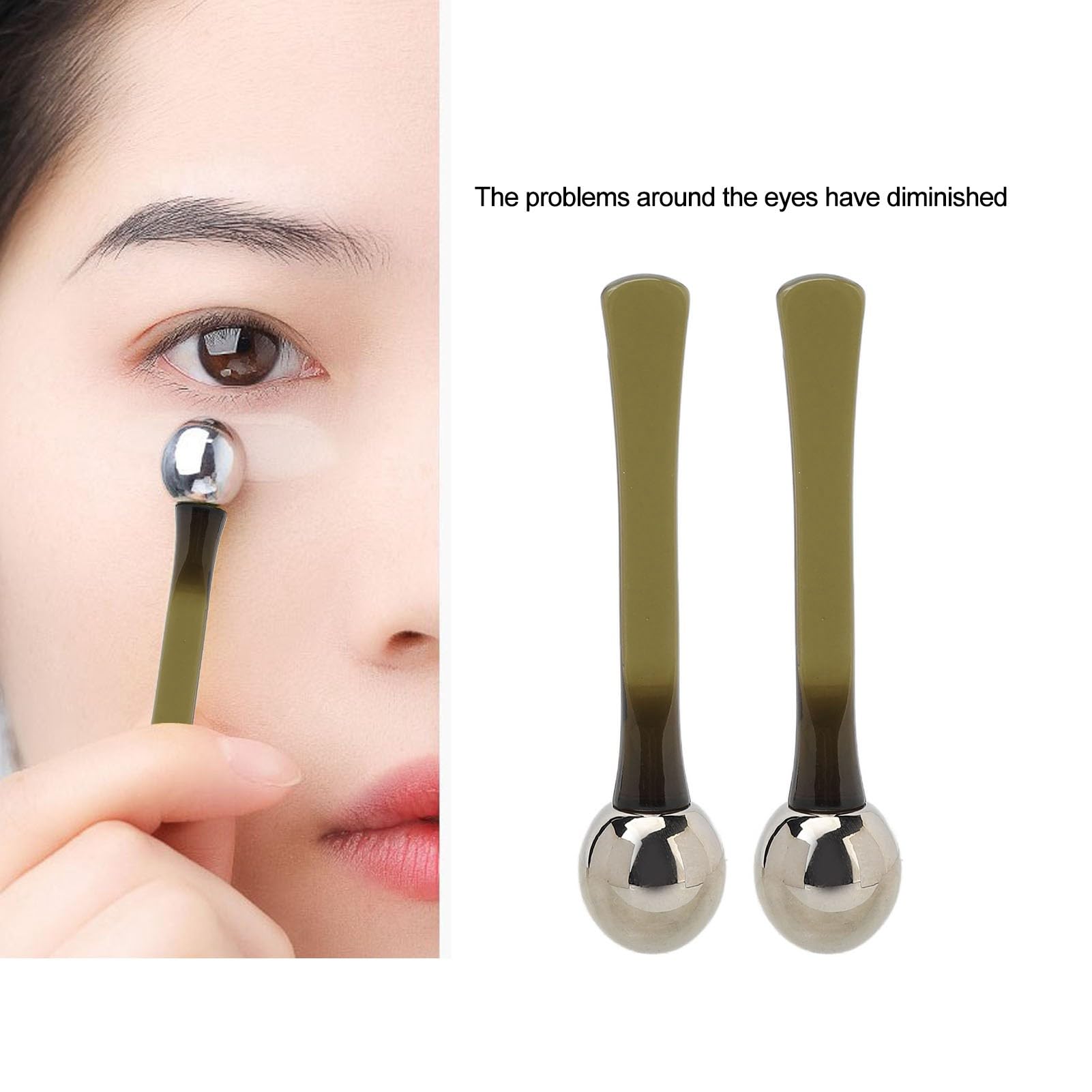 Aplicador de Crema para Ojos de 2 Piezas, Bolas de Rodillo de Aleación de Zinc, Masajeador, Cuchara para Crema, Aplicador para el Cuidado de los Ojos, Varita para Reducir el