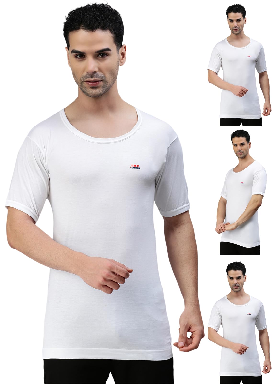 lux parker Men's Round Neck Half Sleeves 100% Cotton Vest with Extended Length for Easy Tuck (Pack of 4)-picture-35