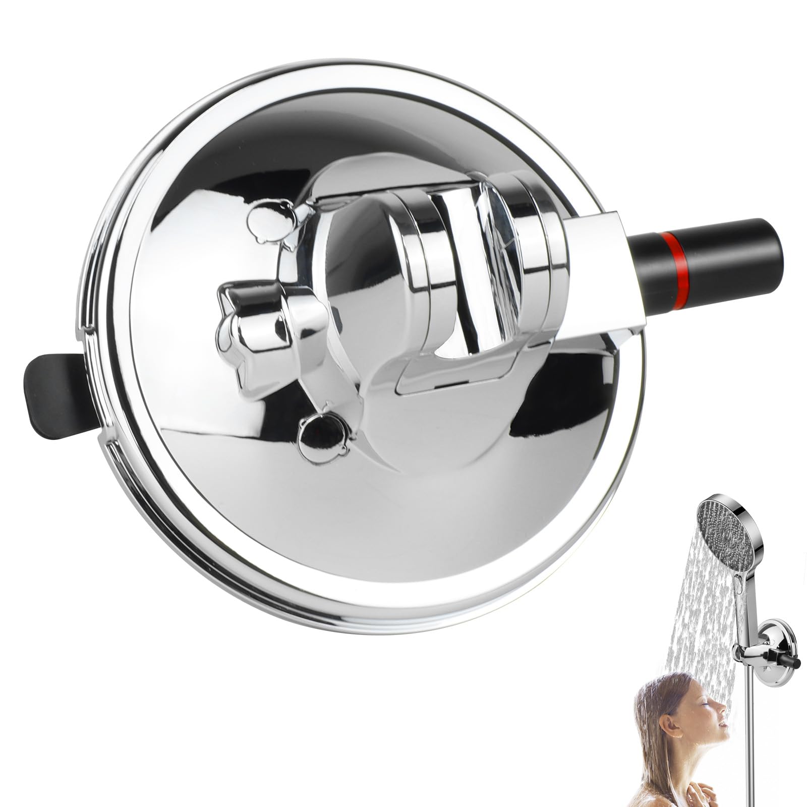 Adjustable Shower Head Holder, Vacuum Suction Cup Handheld Showerhead Bracket with Suction Warning Design, Removable Wall Mounted Suction Bracket for Marble Glass Metal Ceramic (Silver)