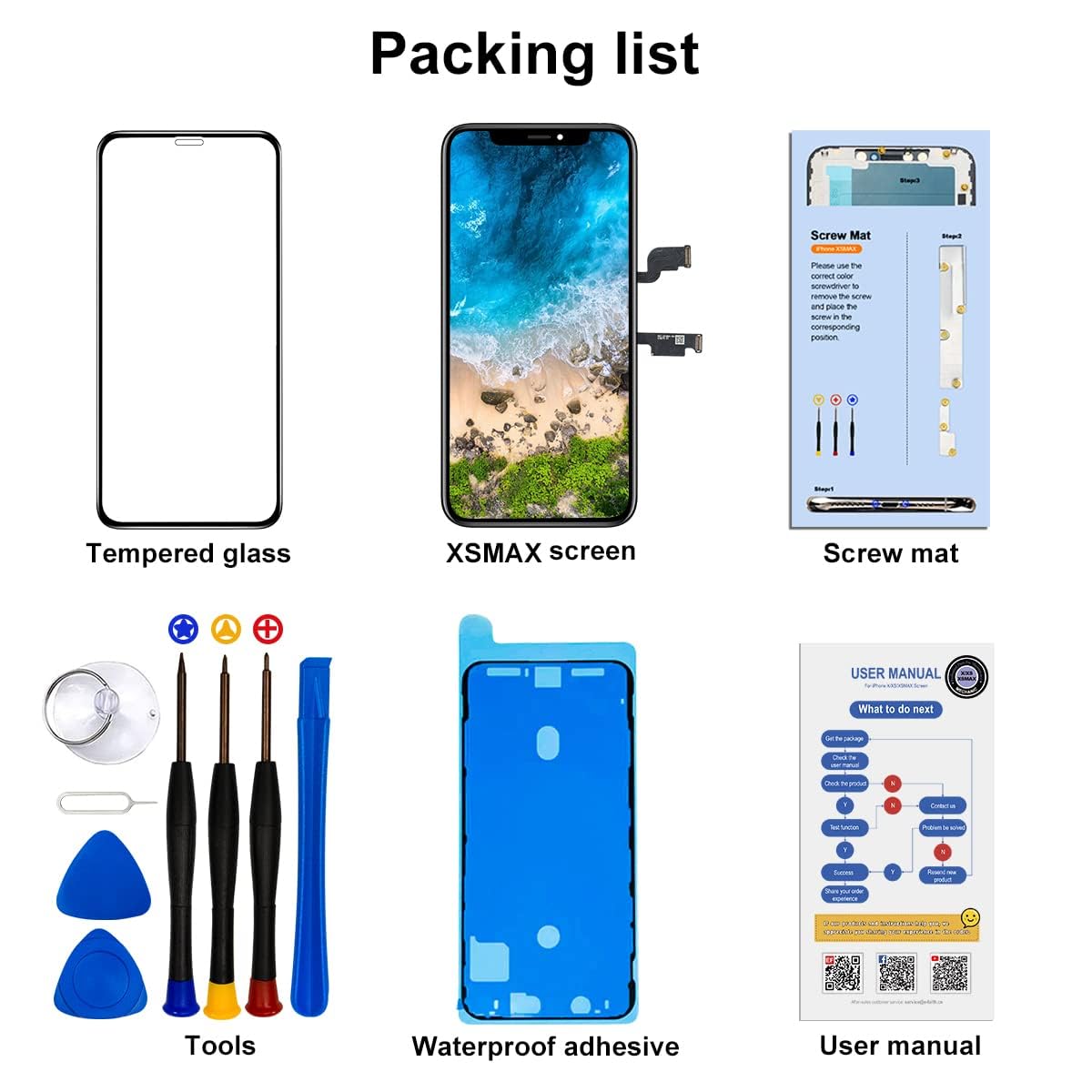Dinow Pantalla LCD para iPhone XS MAX Reemplazo 6.5",3D Touch Pantalla LCD digitalizador Conjunto Completo + Herramientas de reparación + Protector de Pantalla