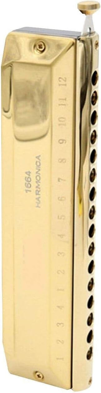 Chromatic Harmonica 16 Holes 64 Tones Gold Black Sliver Laser Proceeded Woodwind Musical Instrument Harp (Color : Golden 1664)