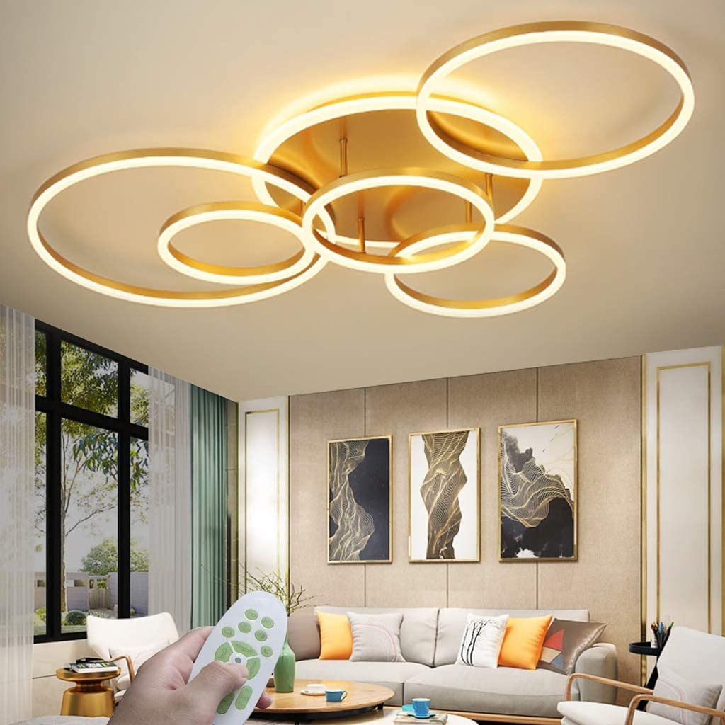 Lampa sufitowa Nowoczesna duża lampa do salonu LED Ściemnialna z pilotem Kolor światła/Jasność Regulowana metalowa rama Sypialnia Klub Oświetlenie jadalni Oświetlenie Lampa wisząca,Gold