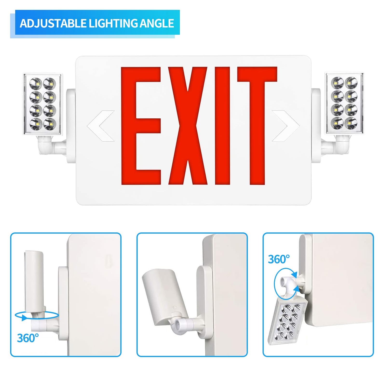 EXITLUX LED Emergency Exit Light - Dual Voltage 120V-277V, Wall Mounted, With Backup Battery, Red Sign - View #3