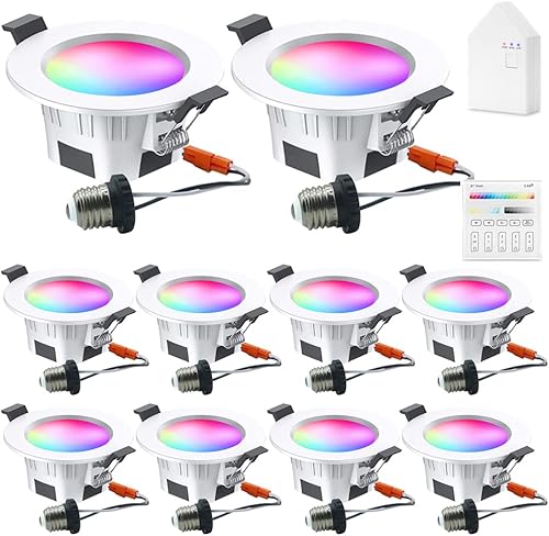 Sumaote - Kit de luces descendentes LED de 5W, inalámbricas, con control por Bluetooth, empotrables, RGBWC, 5 en 1, para iluminación de techo,