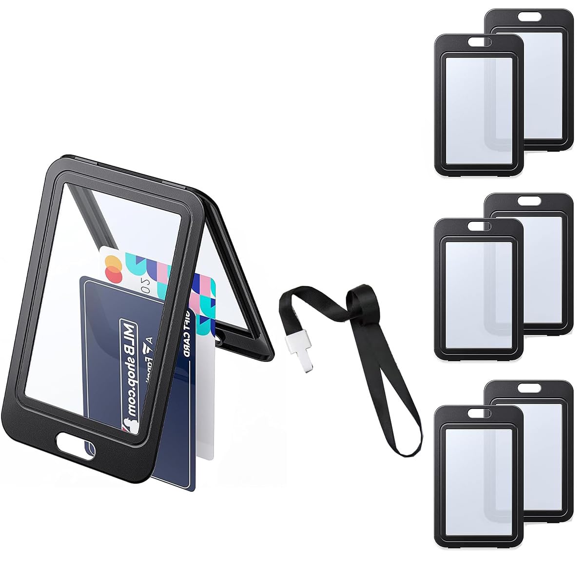 ALMEKAQUZ 6 Pack ID Badge Holder with Double-Sided Windows Vertical Hard Plastic Case Black Card Protector Pouch for Office School ID Credit Cards Proximity Key Cards Driver’s Licenses and Passes