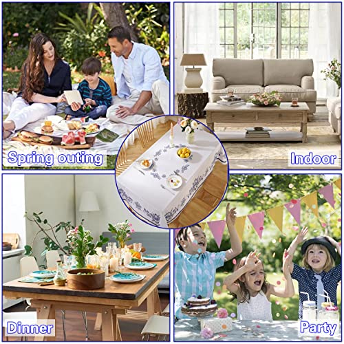 Sastybale Spring Blue And White Porcelain Painting Table Cloth, Rectangle Watercolor Wrinkle Washable Reusable Table Cover For Kitchen Dining Picnic Party (60" X 84", Rectangle/Oblong(6-8 Seats)) #TOP6