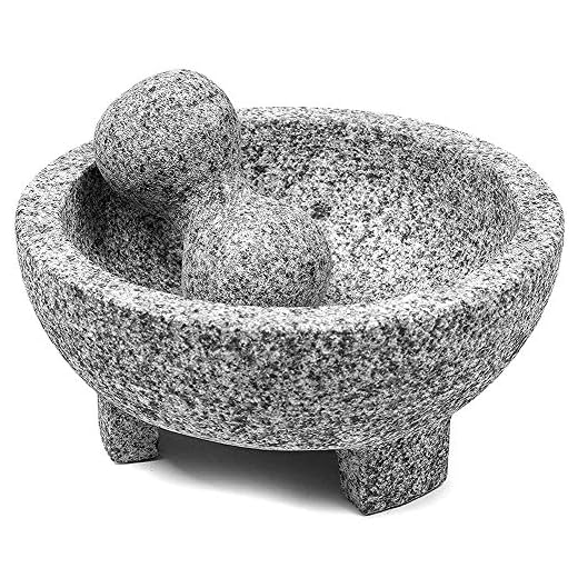 Mortar and Pestle Set Guacamole Bowl Molcajete, Natural Stone Grinder for Spices, Seasonings, Pastes, Pestos and Guacamole, Easy to Clean