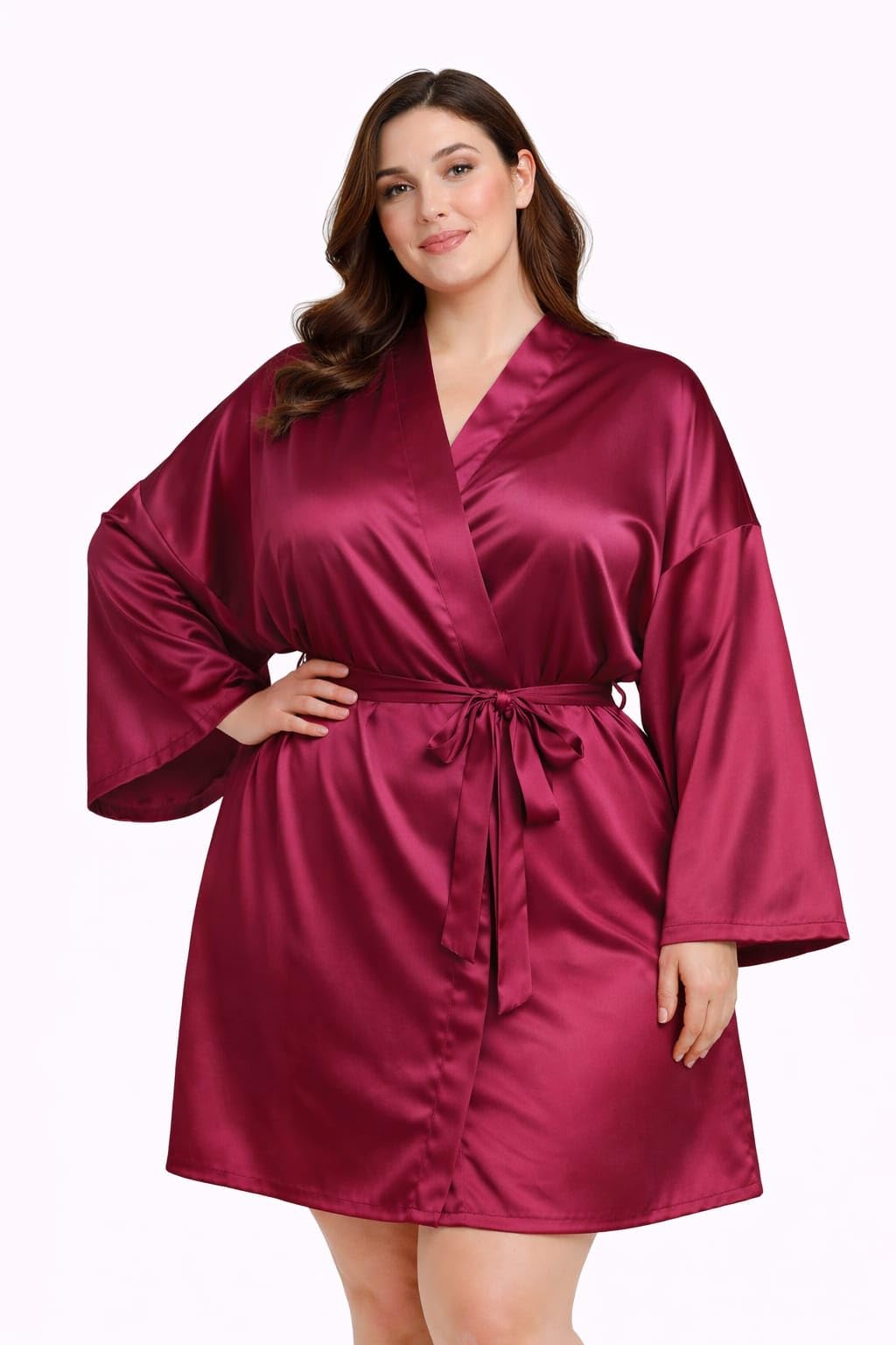 Night Desire Women's Kimono Robe Silk Bathrobe Sleepwear Short Satin Robes for Bridal Bridesmaids Dressing Gown… (Maroon, 3XL)-image-20