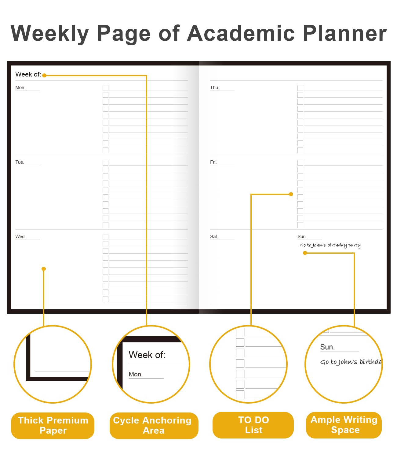 Agenda accademica 2025-2026 - Agenda settimanale non datata per studenti scolastici, liceali, universitari e infermieristici, 21,6 x 27,9 cm, nero