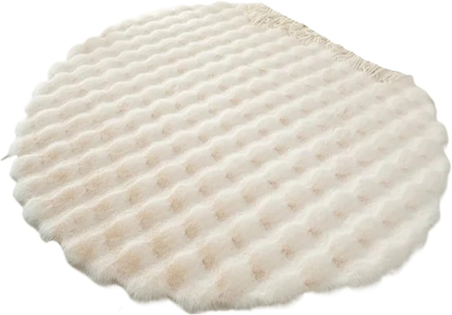 Solid Color Fluffy Round Area Rug Plush Sofa Couch Cushion Bubble Fleece Fabric Bedroom Bedside Floor Mat Home Decor Carpet(Beige,50X50CM)