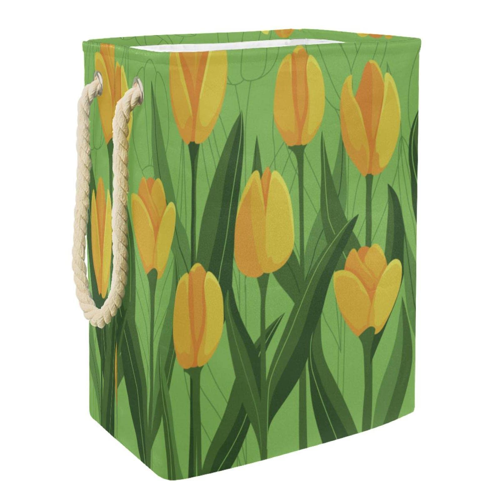 Panier à linge personnalisé tulipe jaune pour ranger les vêtements du dortoir