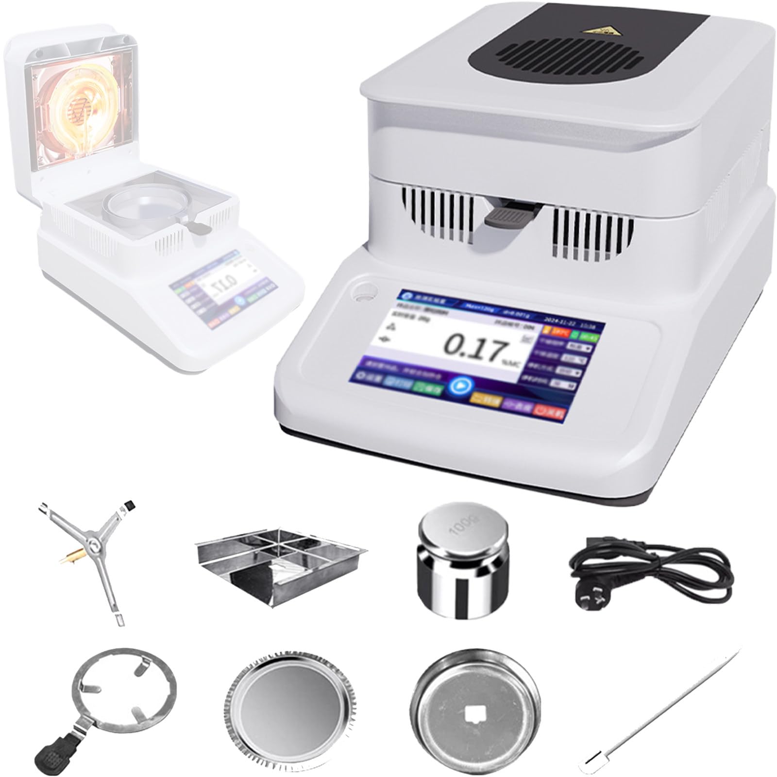 Sjyclaviger Feed Grain Moisture Tester, Moisture Analyzer, Readability 0.01% Accuracy 0.001g 120g Capacity, with Touch Screen Test with Rs232 interface, for Agriculture Medicine 2mg