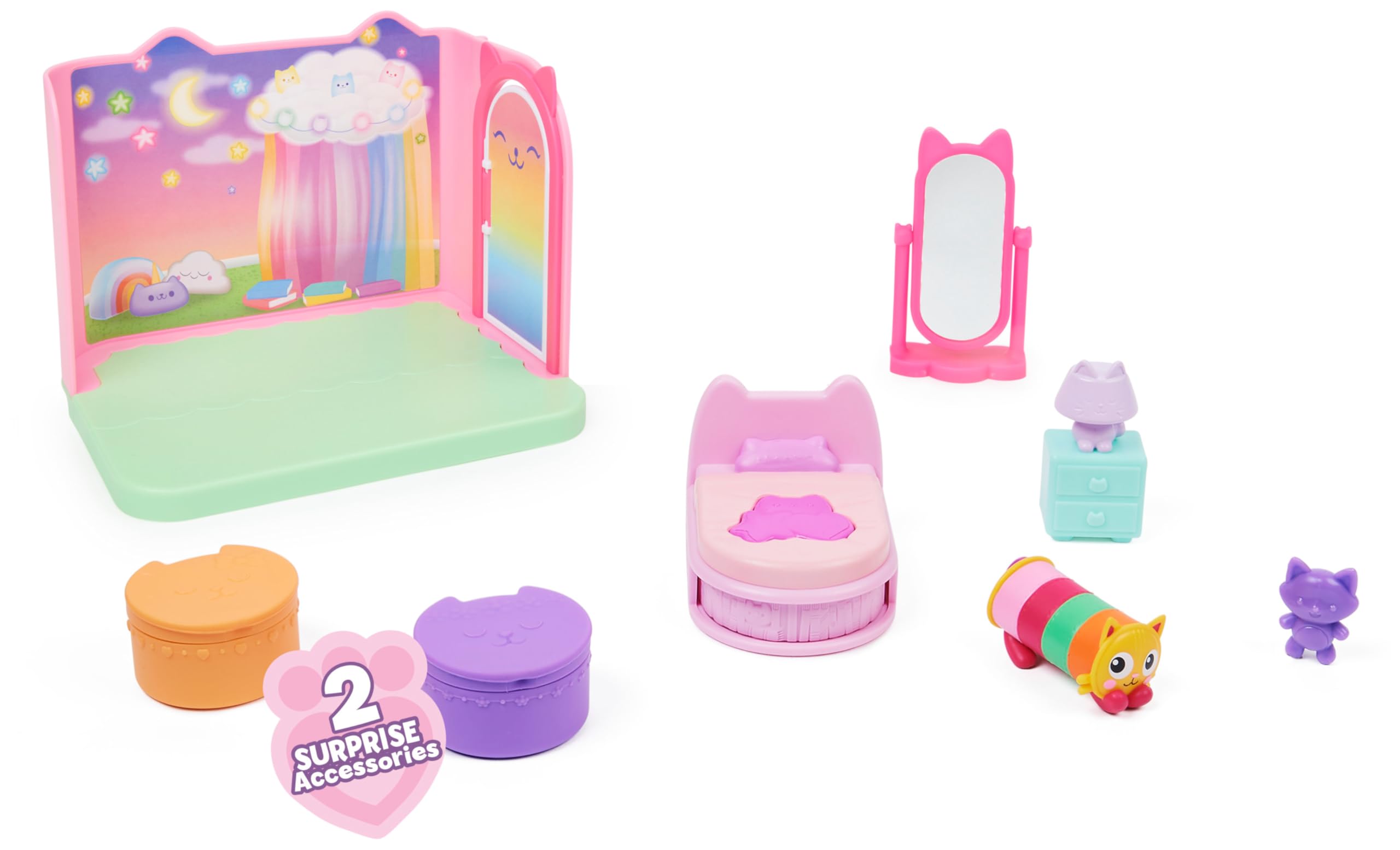 La Casa De Muñecas De Gabby - Dormitorio De Sueñigata Con 1 Figura Sueñigata, 3 Accesorios, 2 Caja Sorpresa Y 3 Muebles | Juguetes Niñas 3 Años O Más | Regalo Niña 3 Años O Más De Gaby Gato