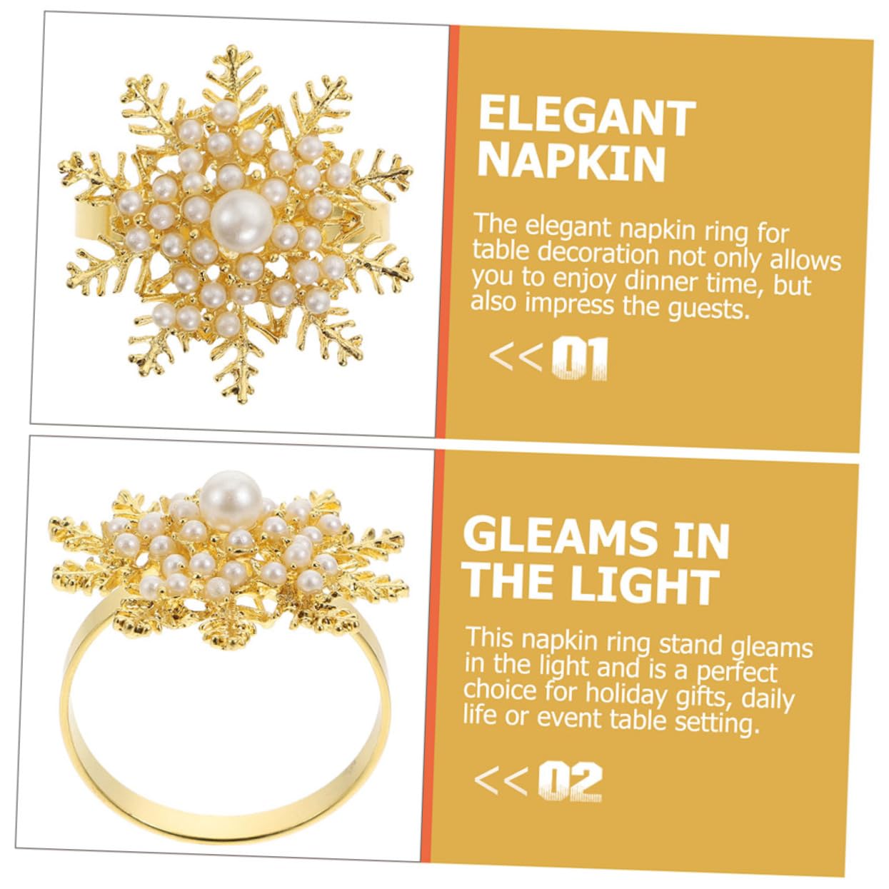 TOPBATHY 2 Set Fibbia Del Tovagliolo Del Fiocco Di Neve Figurina Decorazioni in Oro Titolari Natalizio Natalizie Portatovaglioli Domestici Portatovaglioli Creativi Lega Golden 6 Pezzi * 2