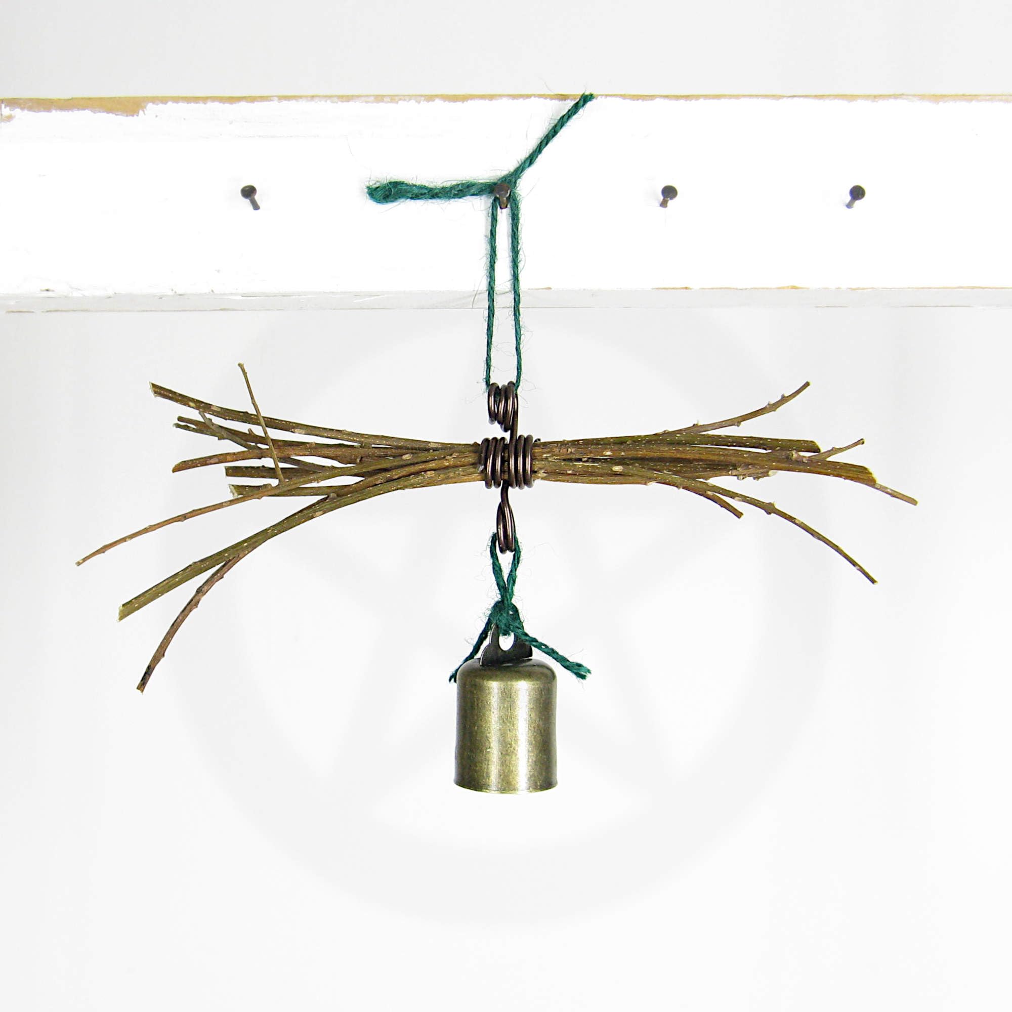 Small Rustic Sheaf of Twigs Witch's Bell w/Green Twine, Handmade, Wiccan Pagan Magical Door Home Decor Protection Altar Cleansing Wall Hanging Decoration
