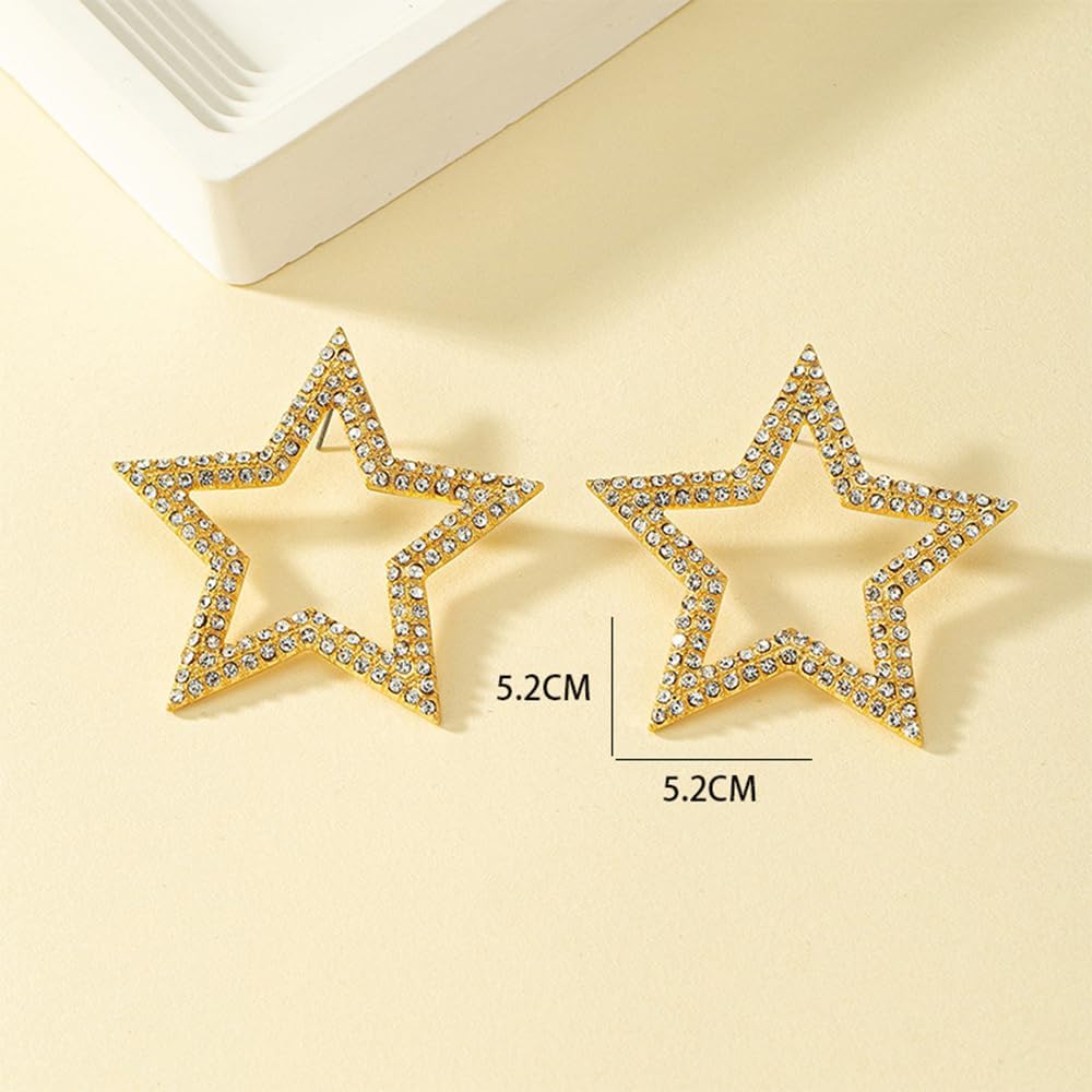 YERTTER Sparkle Gold Rhinestone Star Earrings Big Statement Dangle Earrings Vintage Star Earrings for Women - Image 5