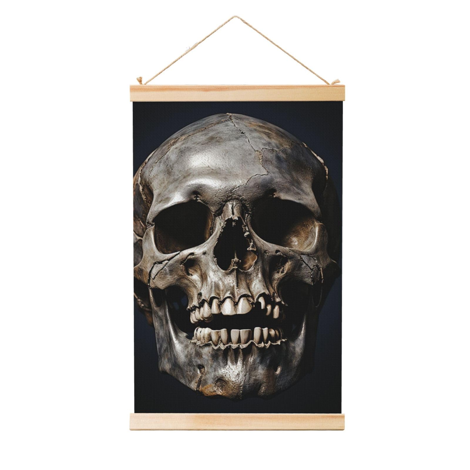 Death Skull Poster Wooden Shaft Hanging Poster Wall Hanging Banner Canvas Artwork with Wood Frames 12"x18" Modern Artwork Decor Ready to Hang Wall Art for Home Decor Scroll Painting