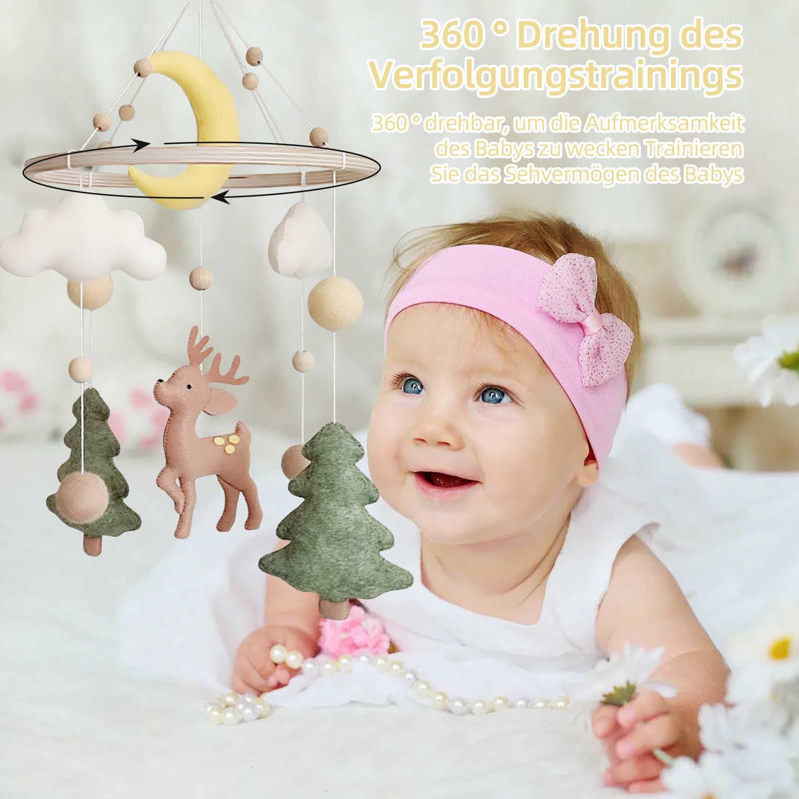 Baby Mobile Baby Windspiele, Hirsch Wald Thema Babybett Mobile aus Filz, Hängende Bettglocke Neugeborene Geschenk für Baby Mädchen Jungen