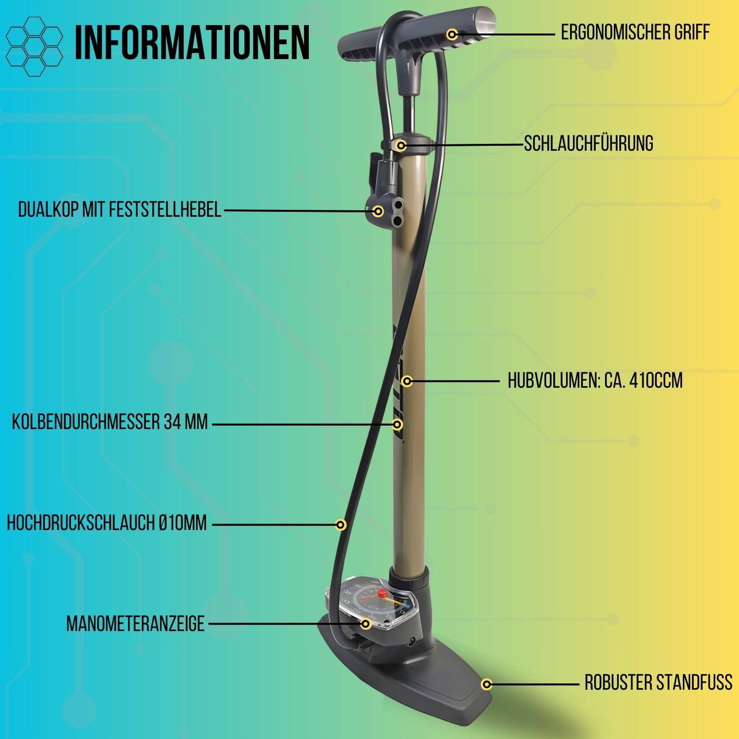 Beto - Stand-Fahrradpumpe Standpumpe - Luftpumpe Fahrrad - Fahrradpumpe mit Manometer - alle Ventile - Französisches Ventil