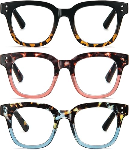 Miniatura 8 de REAVEE Paquete de 3 lentes de lectura retro de gran tamaño para mujer, bloqueo de luz azul, lindos, cuadrados, para lectura de computadora, bisagra