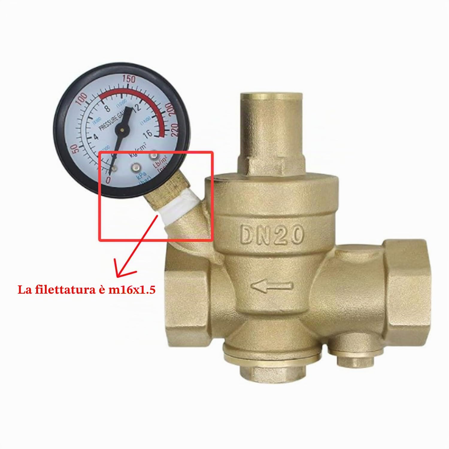 Valvola riduzione pressione acqua con filtro sostituibile - femmina 1/2 3/4 1 1-1/4 1-1/2 2 pollice - regolatore di pressione acqua con manometro (DN20-3/4 pollice)