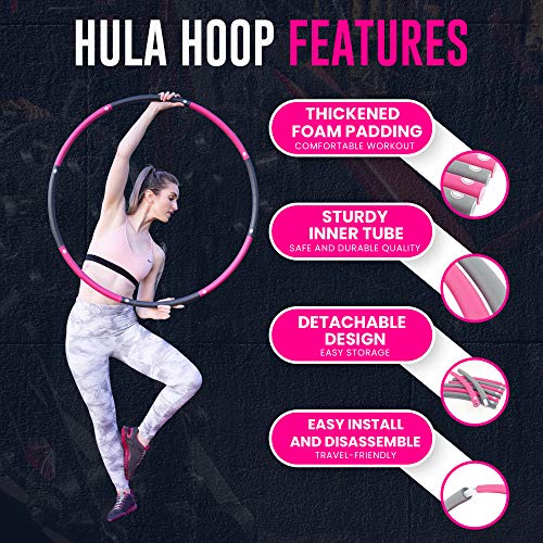 Lemail wig Hula Hoops for Adults Weight Loss, Weighted Hula Hoop for Exercise and Fitness, 8 Sections Adjustable Weights, Weighted Hoola Hoop for Adults and Home Workout