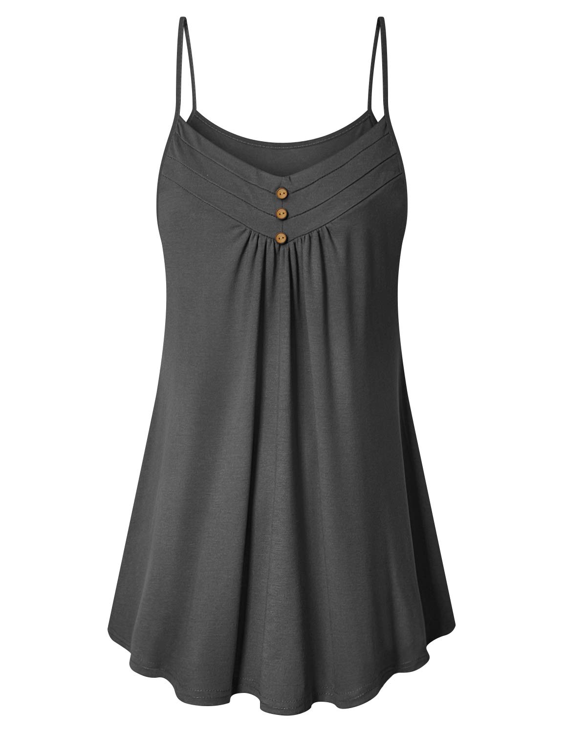 ViracyWomen's Summer Button V Neck Pleated Spaghetti Strap Camisole Tank Tops (M-3XL)
