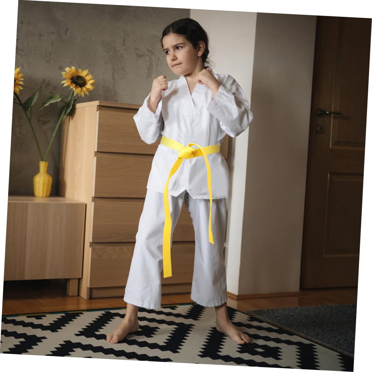 Cinturón de Karate de Algodón Amarillo para Taekwondo, Ligero Decoloración, Paquete de 2 Piezas para Adultos y Adolescentes en Deportes de Artes Marciales
