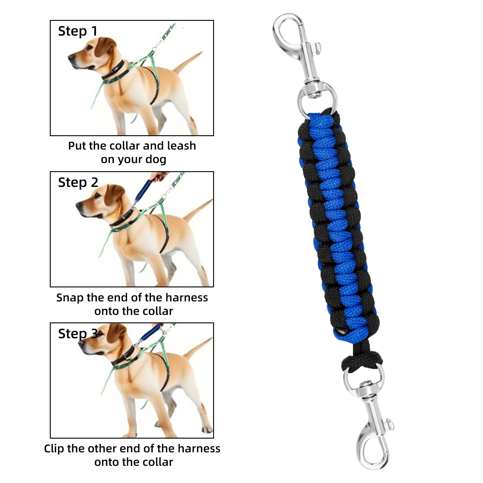 3pcs Colliers de Sécurité à Griffes, 17,4 x 2 cm Rotatifs à 360° Sangles Sécurité pour Collier Rallonges Laisse Chien Double Clip pour Connecter Un Harnais Chien