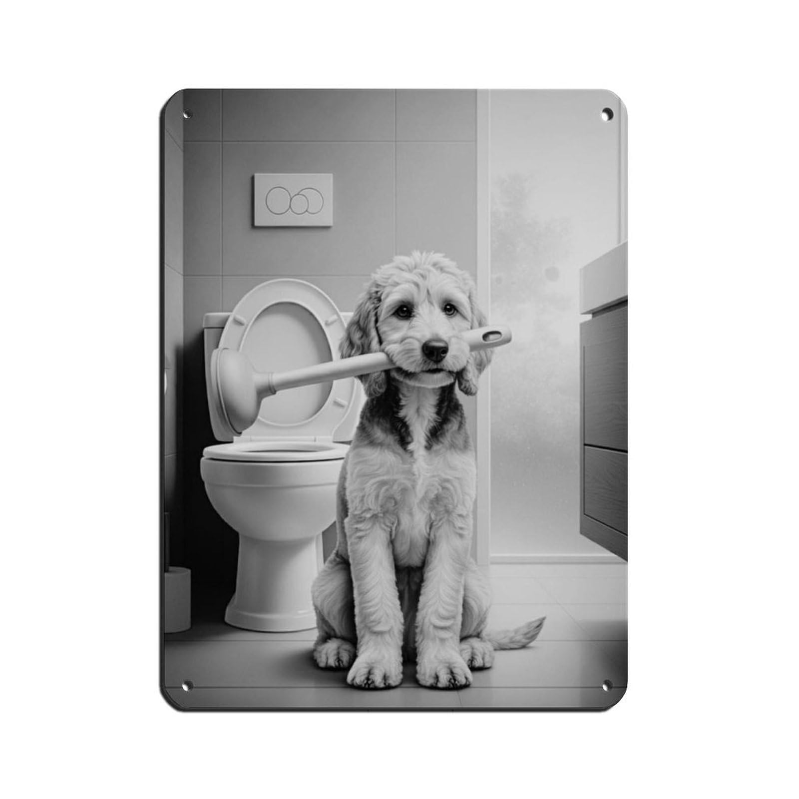 Cockapoo Dog Bathroom Art,Plumber Dog with Plunger Tin Sign Vintage Metal Pub Club Cafe Bar Home Wall Art Decoration Poster Retro 12x16inch(30x40cm)