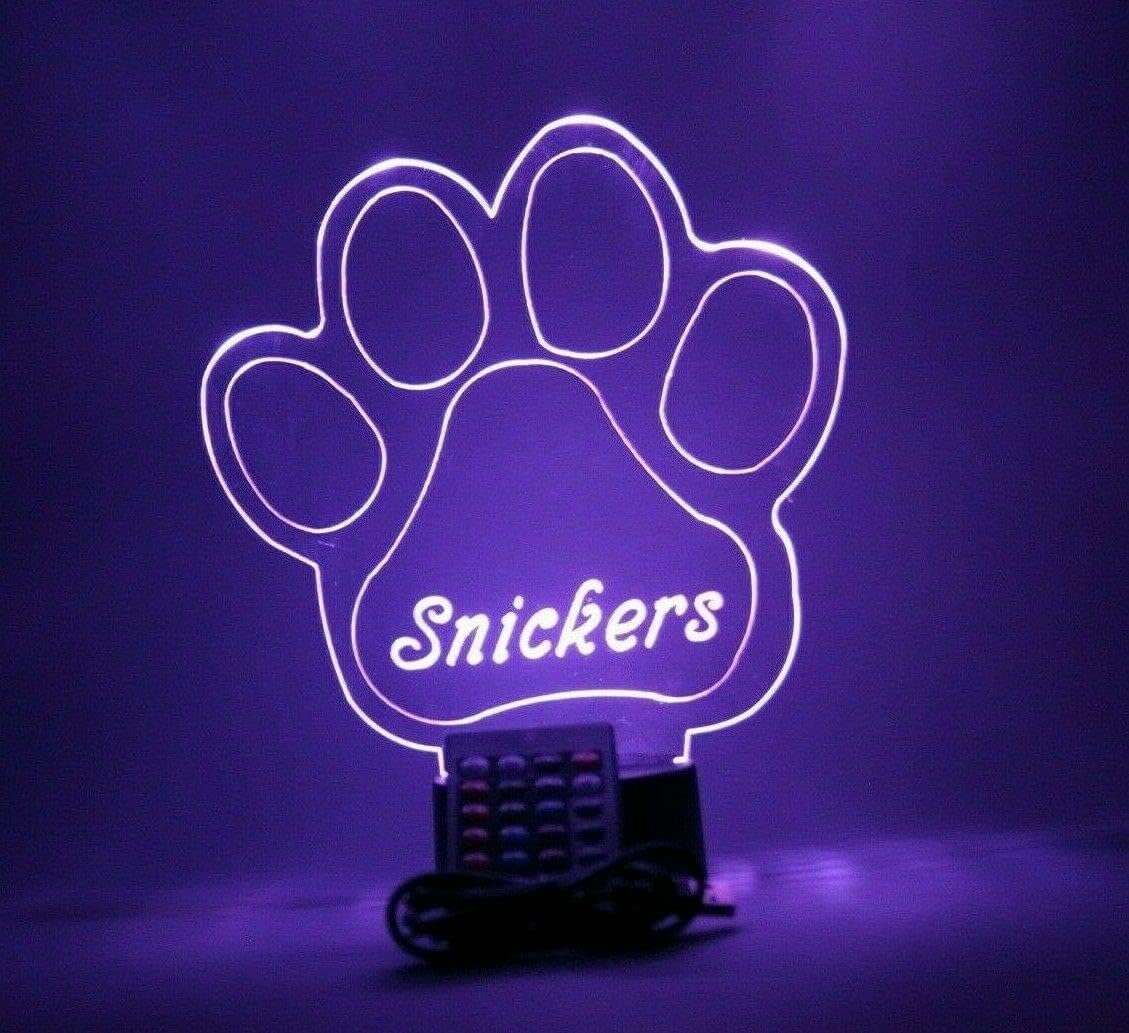 MIRROR MANIA Paw Print Light Up Lamp LED Personalized Animal Puppy Dog Paw Print Engraved Table Lamp - It's Wow, with Remote, 16 Color Options, Dimmer, Free Engraved, Great Gift