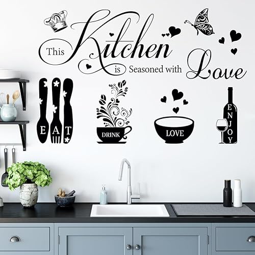 Calcomanías de pared de cocina, citas de cocina, calcomanías de pared para cocina, comedor, arte de pared, despegar y pegar, utensilios de cocina,
