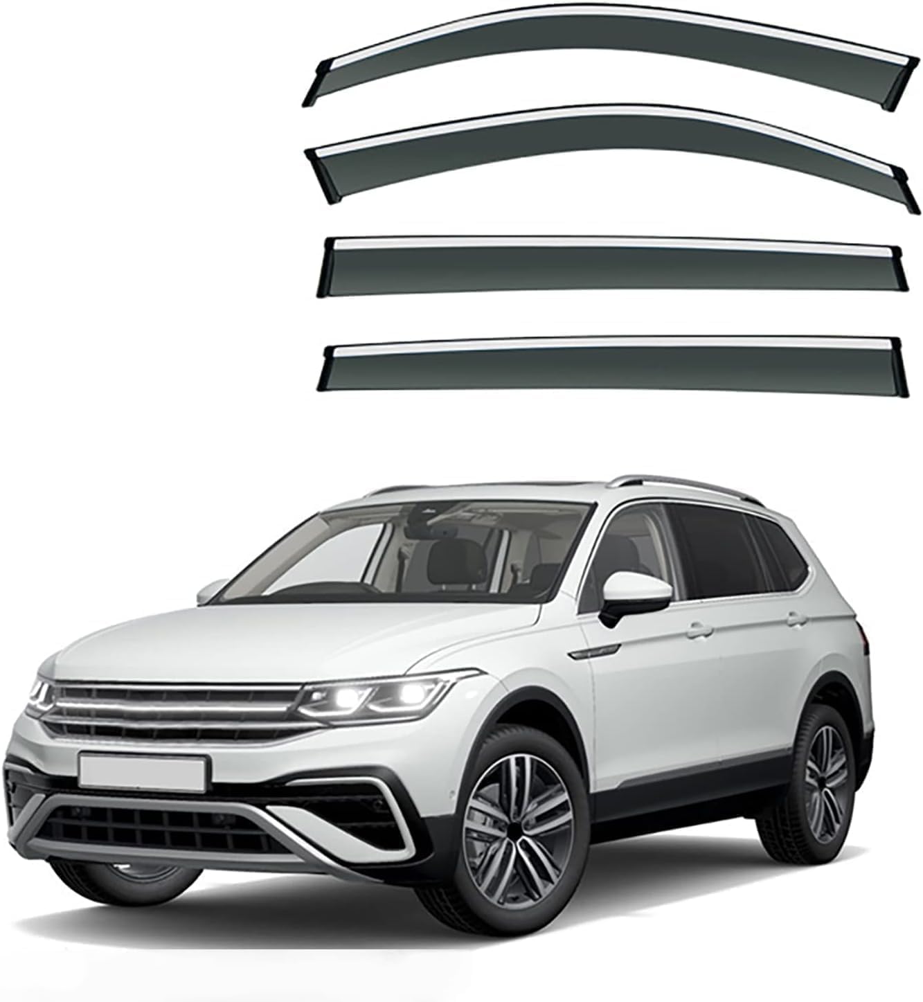 FengXH Window Deflectors for VW Tiguan Allspace(7seat) MK2 2017-2020 2021 2022 2023-4pc Smoke Tint, Waterproof