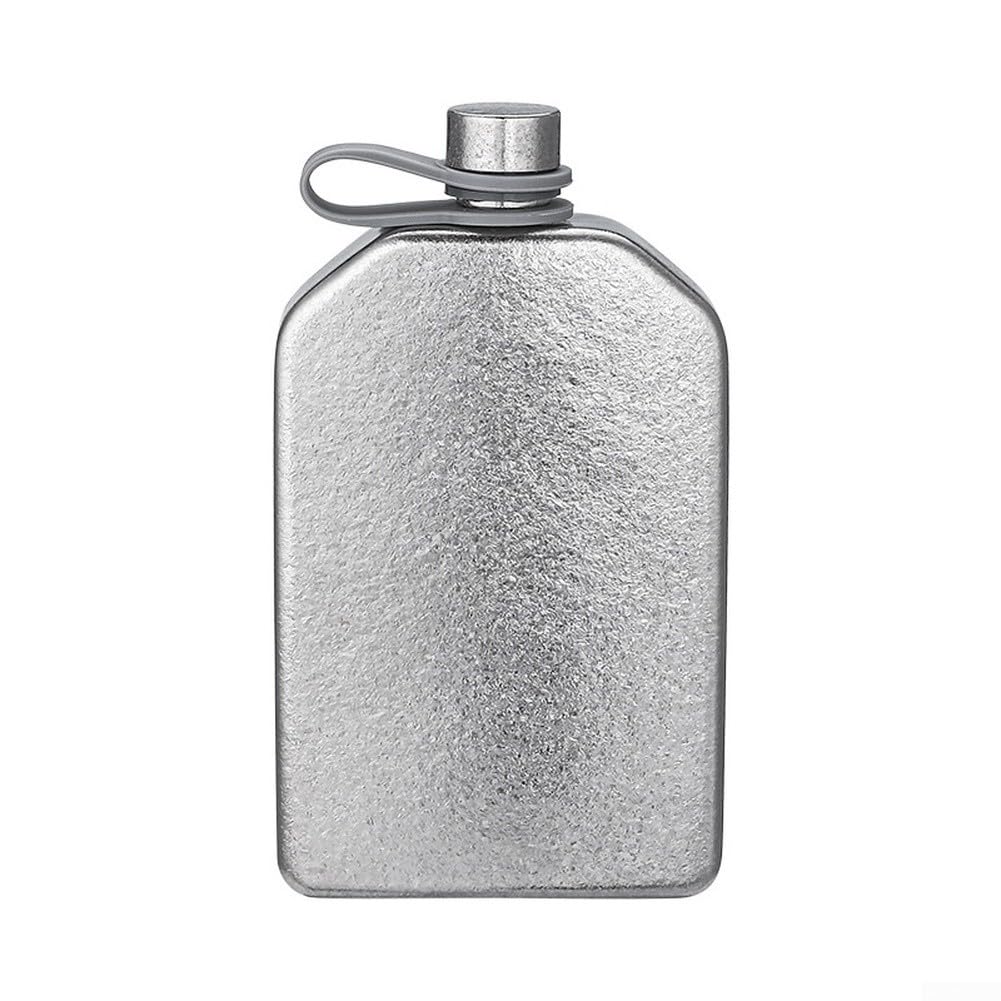 Gourde plate entièrement en titane pur pour sports de plein air avec bec verseur fluide et joint fileté (230 ml)