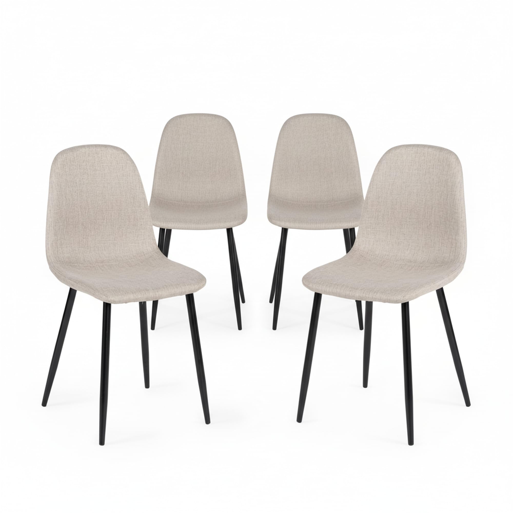 Homy Casa Set di 4 sedie da pranzo in morbido tessuto fiammato, stile scandinavo, con gambe in metallo nero, per cucina, sala da pranzo, soggiorno, camera da letto, Beige scuro