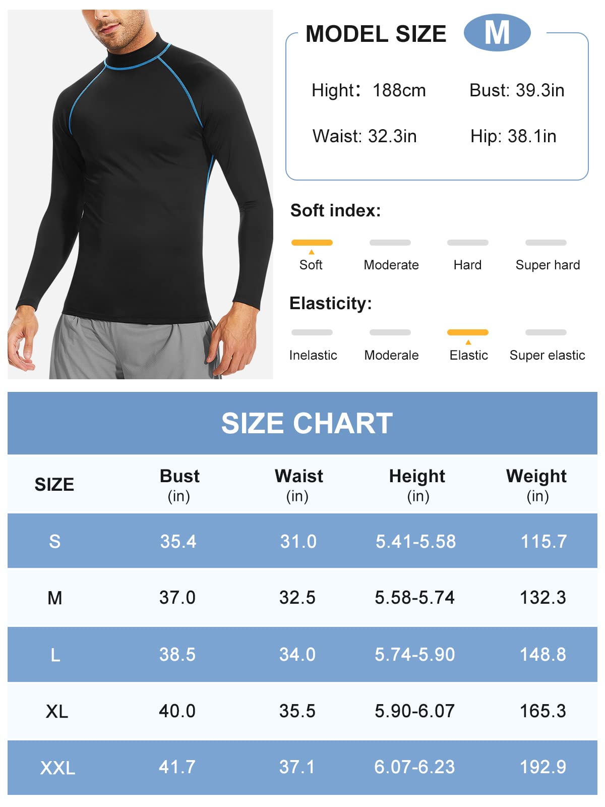 Rash Guard - Camiseta de natación de manga larga para hombre, protección solar UV UPF 50+, secado rápido, para deportes acuáticos