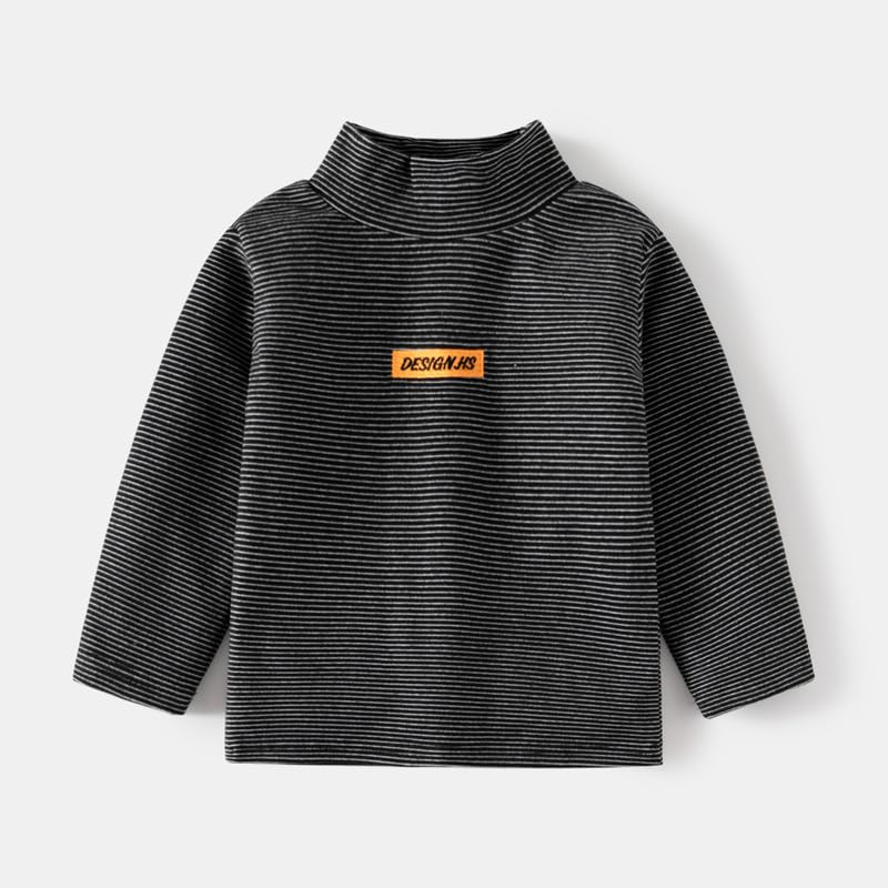 Meufam Little Boys Girls Thermal Tops Striped Long Sleeve Underwear Soft Turtleneck Undershirt Fall Winter T-Shirt for Babys (Black,130/5-6 Y,Unisex,Big Kid,US,Age,5 Years,6 Years)