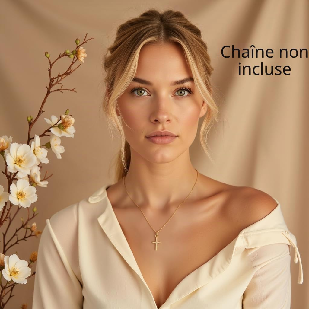 Alexander Castle Pendentif Croix Simple en Or Massif 9 Carats pour Femmes Garçons et Filles - Breloque Croix avec Coffret Cadeau Bijoux - PENDENTIF SEUL - 22mm x 12mm
