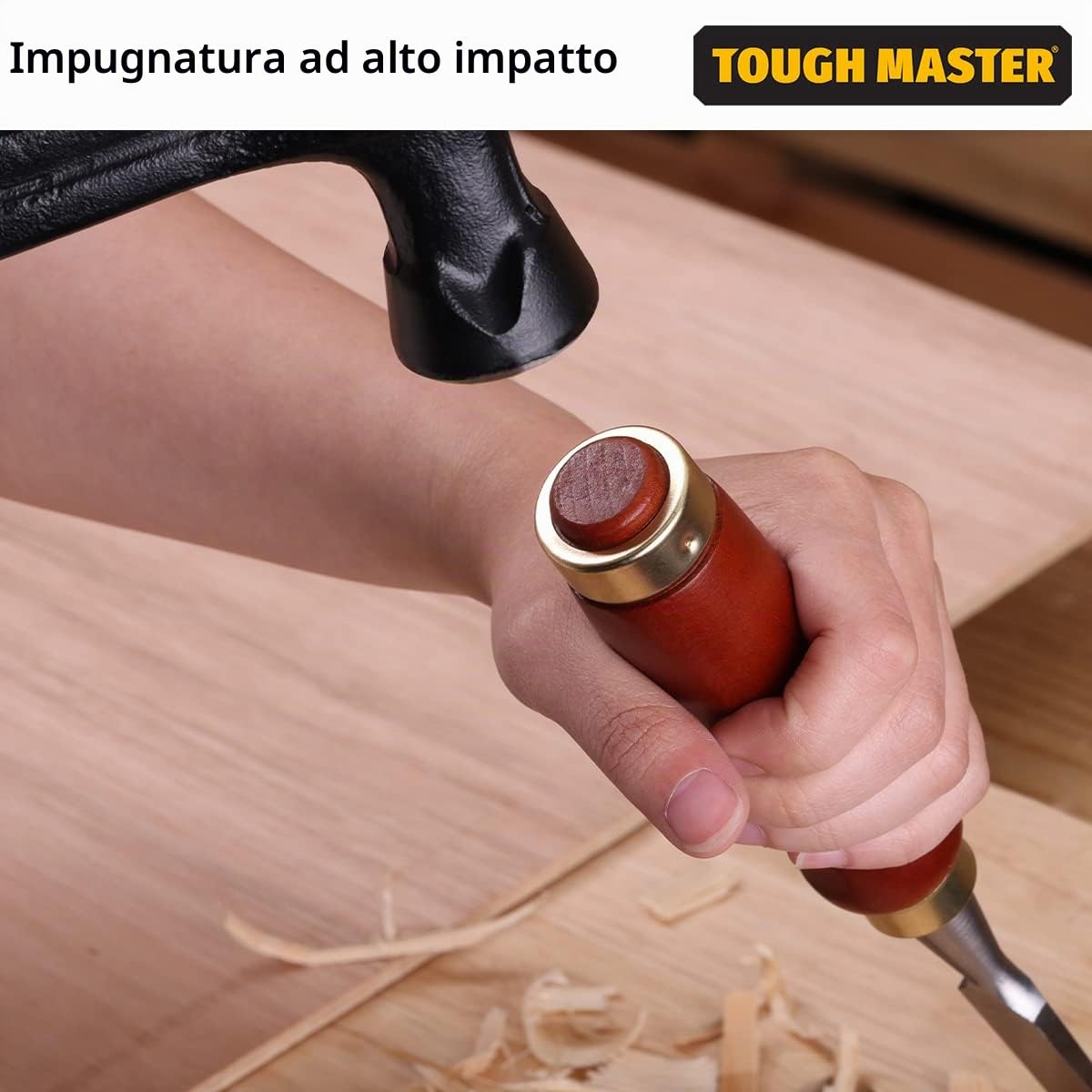 TOUGH MASTER Set di 6 scalpelli per legno, set professionale per intaglio in legno, 6 pezzi, 6 mm, 10 mm, 13 mm, 19 mm, 25 mm, 32 mm, manico in frassino e scatola in legno