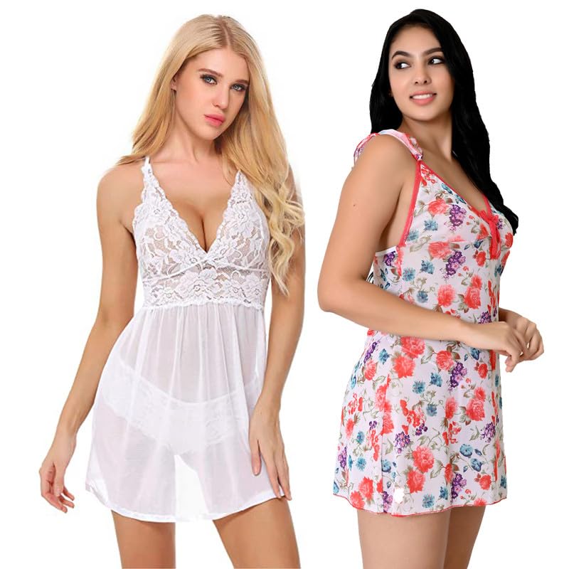 Image of Love Maker Soft Spandex Net Women Babydoll Honeymoon Nightwears Combo Small to 3XL