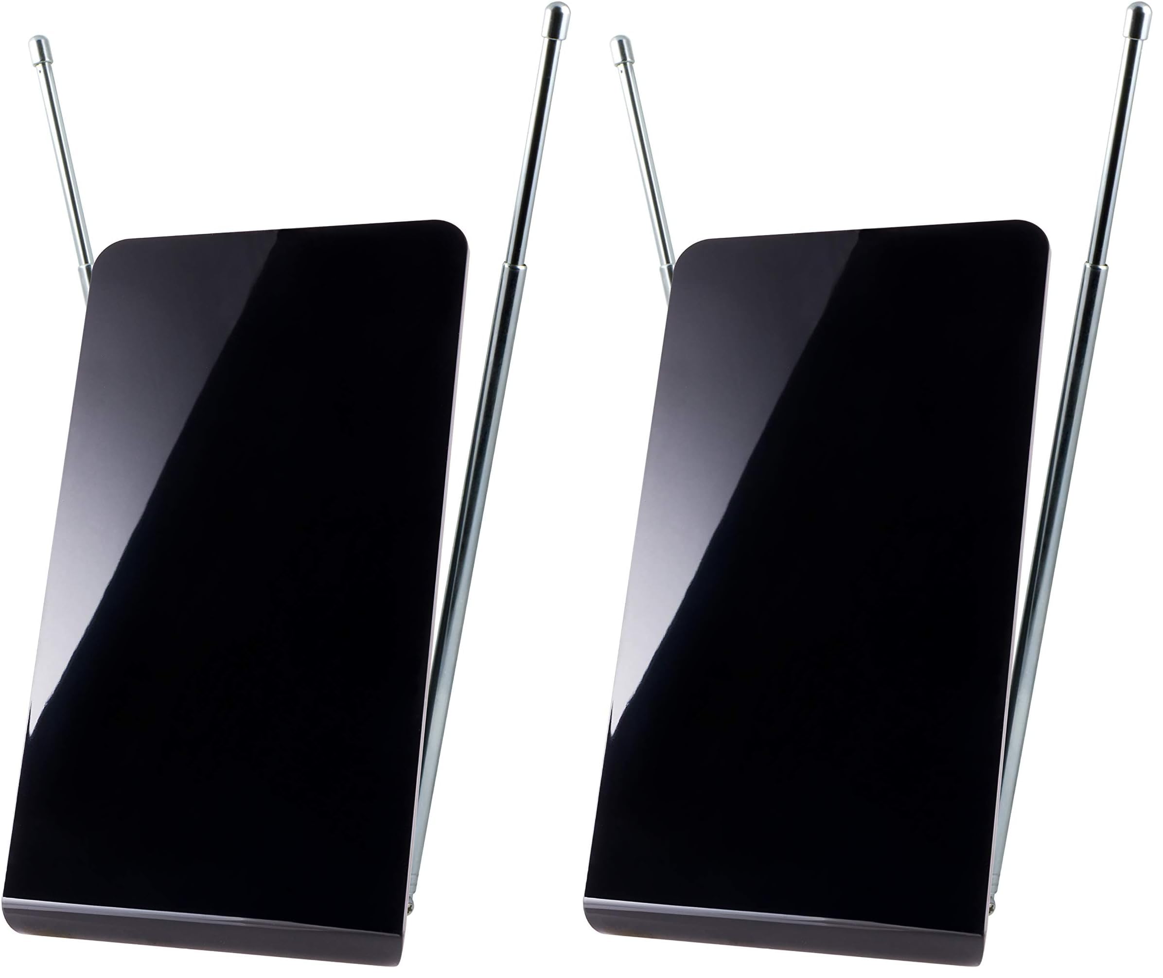 GE Flat Panel Indoor HD Digital TV Antenna, Long Range Smart TV Antenna, Supports 4K 1080P HD Smart_TV VHF UHF, Extendable Dipole Rabbit Ears, Adjustable Stand, 5ft Coax HDTV Cable, 33681 (Pack of 2) Pack of 2 Rabbit Ears