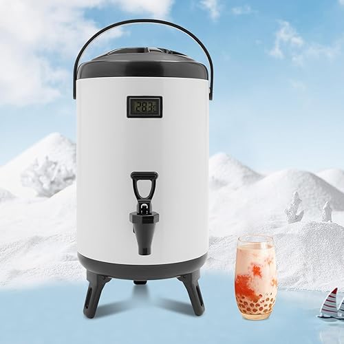 Dispensador de bebidas aislado, dispensador de bebidas frías y calientes de 10L2.64 galones con termómetro, dispensador de bebidas calientes de