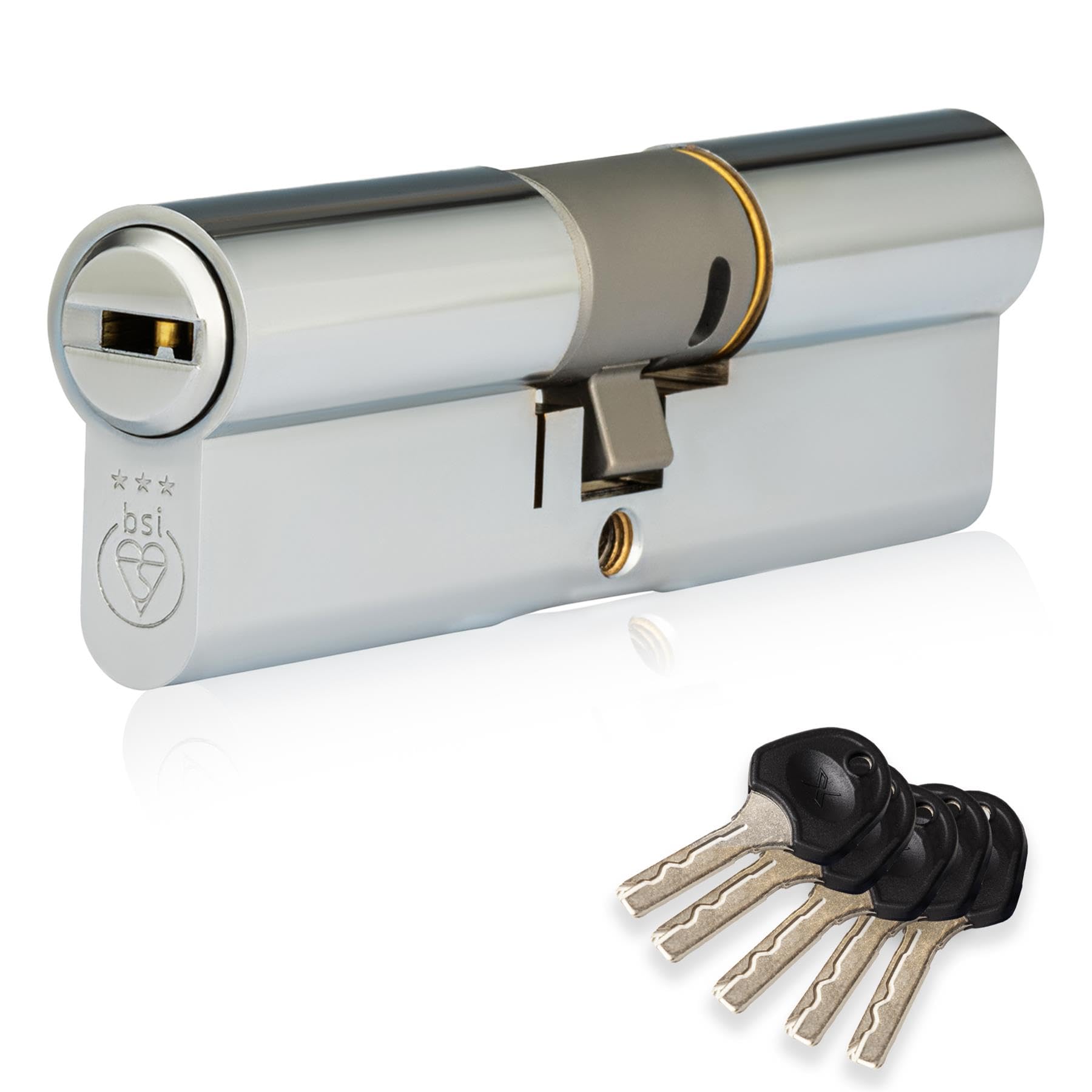 Colossus Polished Chrome 3 Star Kitemarked Euro Cylinder Lock 50EX/50 (100mm), British Standard TS007 Anti-Snap Barrel Lock, uPVC Door Lock.